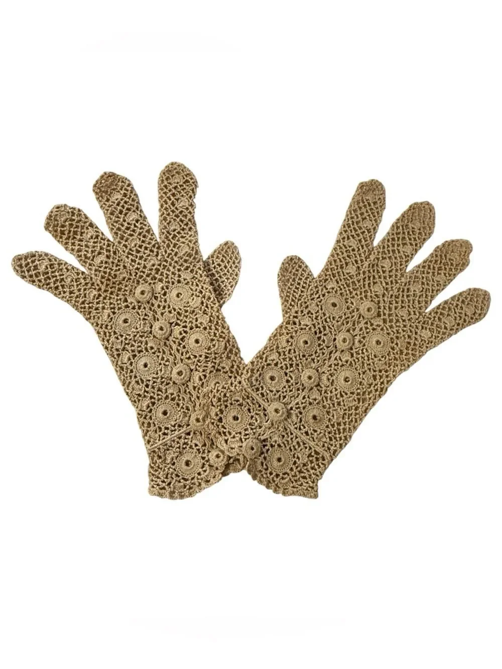 Vintage Crochet Lace Gloves 1940s-1960s Beige Color